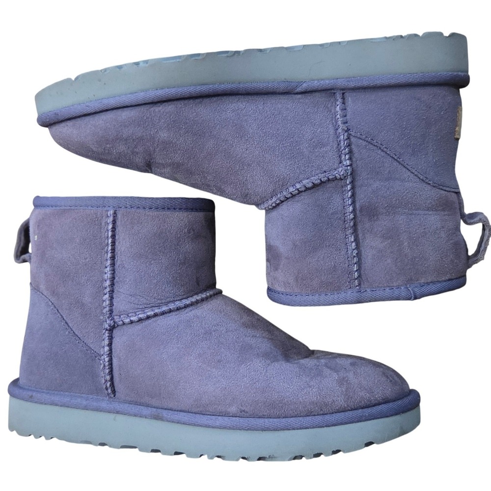UGG Classic Mini II Purple Sage Suede Shearling Ankle Boots 6 Cozy Soft
